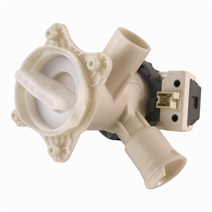 Afløbspumpe med trevlesi og pumpehus til Bosch og SIemens vaskemaskine.